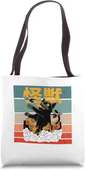 Cat Monster Cityscape Flames Helicopters Destruction Chaos Tote Bag