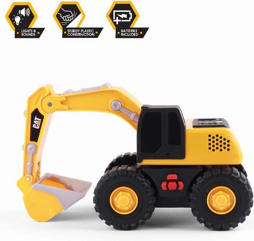 CAT Construction Toys, Tough Machines Toy Excavator, 10" w/Realistic Lights & Sounds, Rumbling Action, Movable Parts & Sturdy Plastic Construction