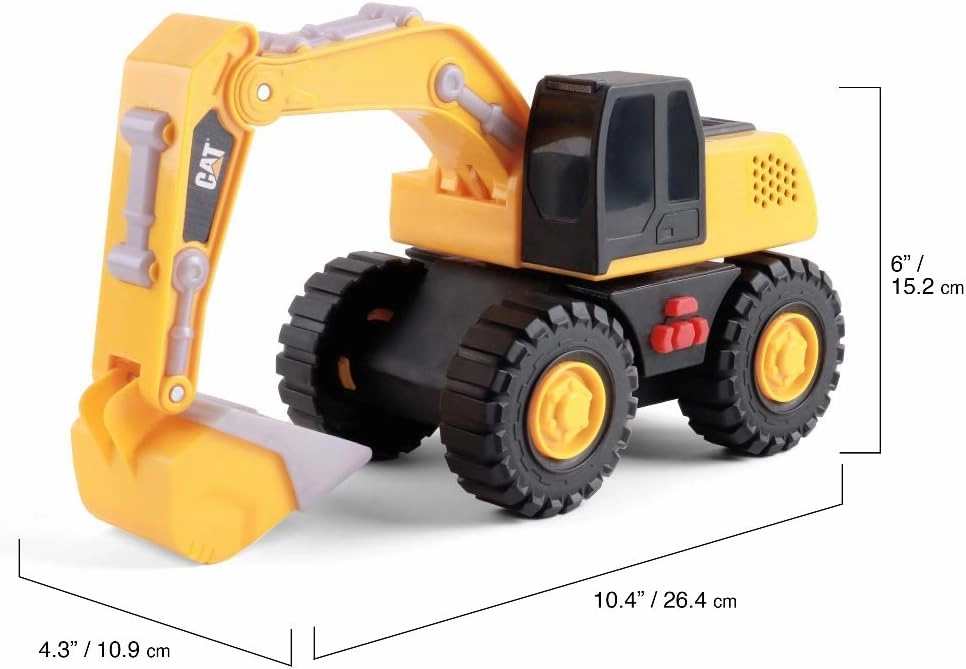 CAT Construction Toys, Tough Machines Toy Excavator, 10" w/Realistic Lights & Sounds, Rumbling Action, Movable Parts & Sturdy Plastic Construction