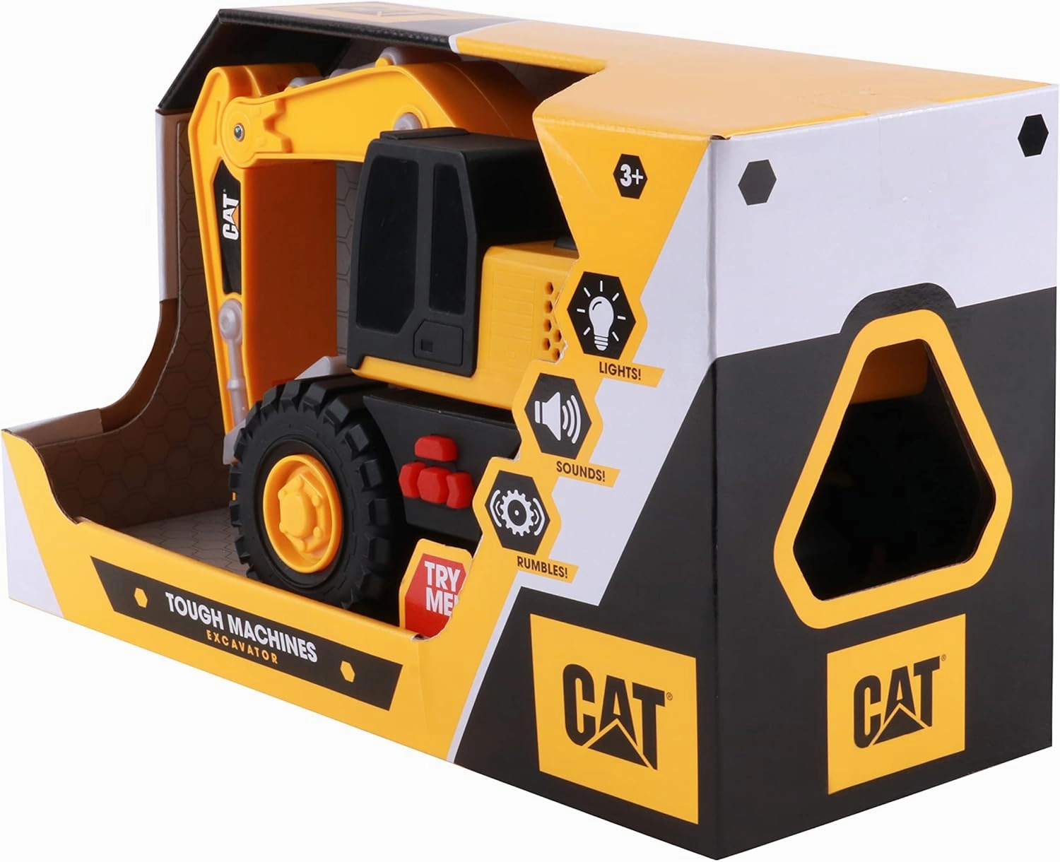 CAT Construction Toys, Tough Machines Toy Excavator, 10" w/Realistic Lights & Sounds, Rumbling Action, Movable Parts & Sturdy Plastic Construction