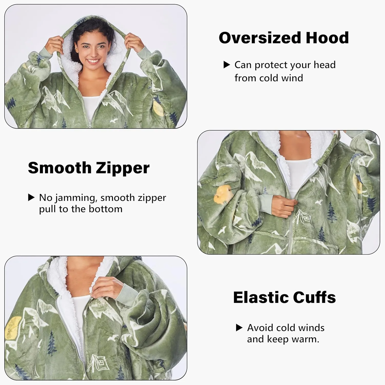 Catalonia Green Camping Zip Up Blanket Hoodie Sweatshirt, Oversized Sherpa Pullover Jacket Coat for Men Women, Comfortable Gift for Her