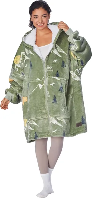 Catalonia Green Camping Zip Up Blanket Hoodie Sweatshirt, Oversized Sherpa Pullover Jacket Coat for Men Women, Comfortable Gift for Her