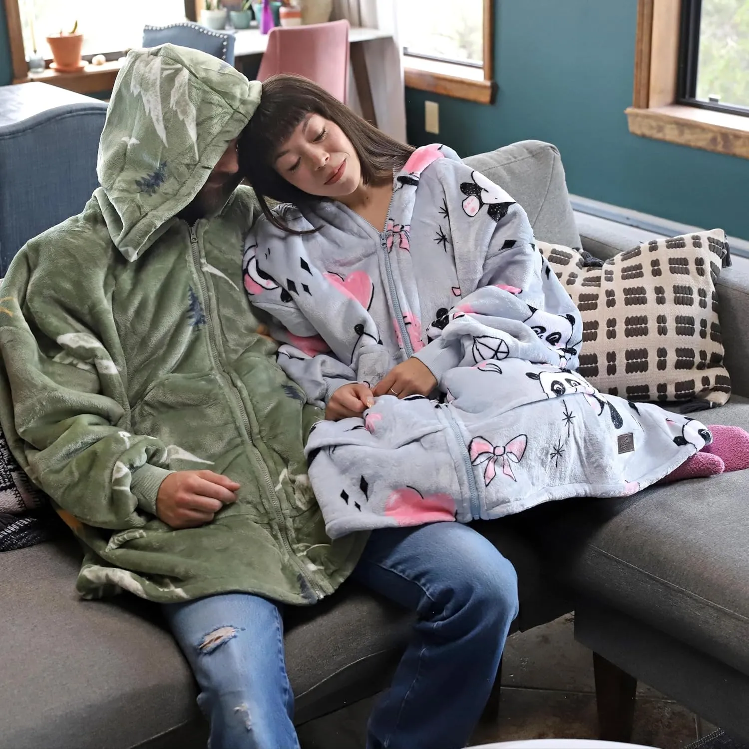Catalonia Green Camping Zip Up Blanket Hoodie Sweatshirt, Oversized Sherpa Pullover Jacket Coat for Men Women, Comfortable Gift for Her