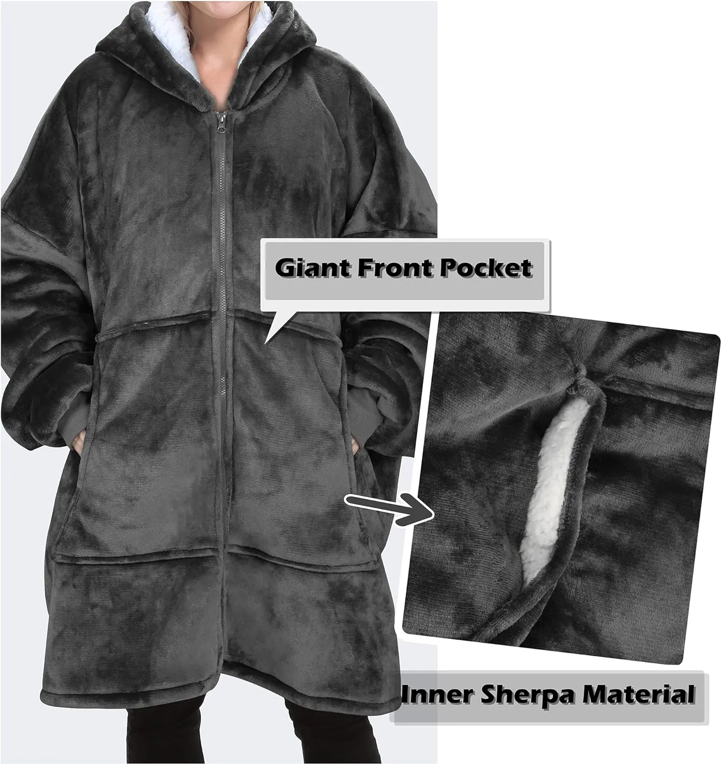 Catalonia Zip Up Blanket Hoodie Sweatshirt, Oversized Sherpa Pullover Jacket Coat for Men Women, Comfortable Gift for Her