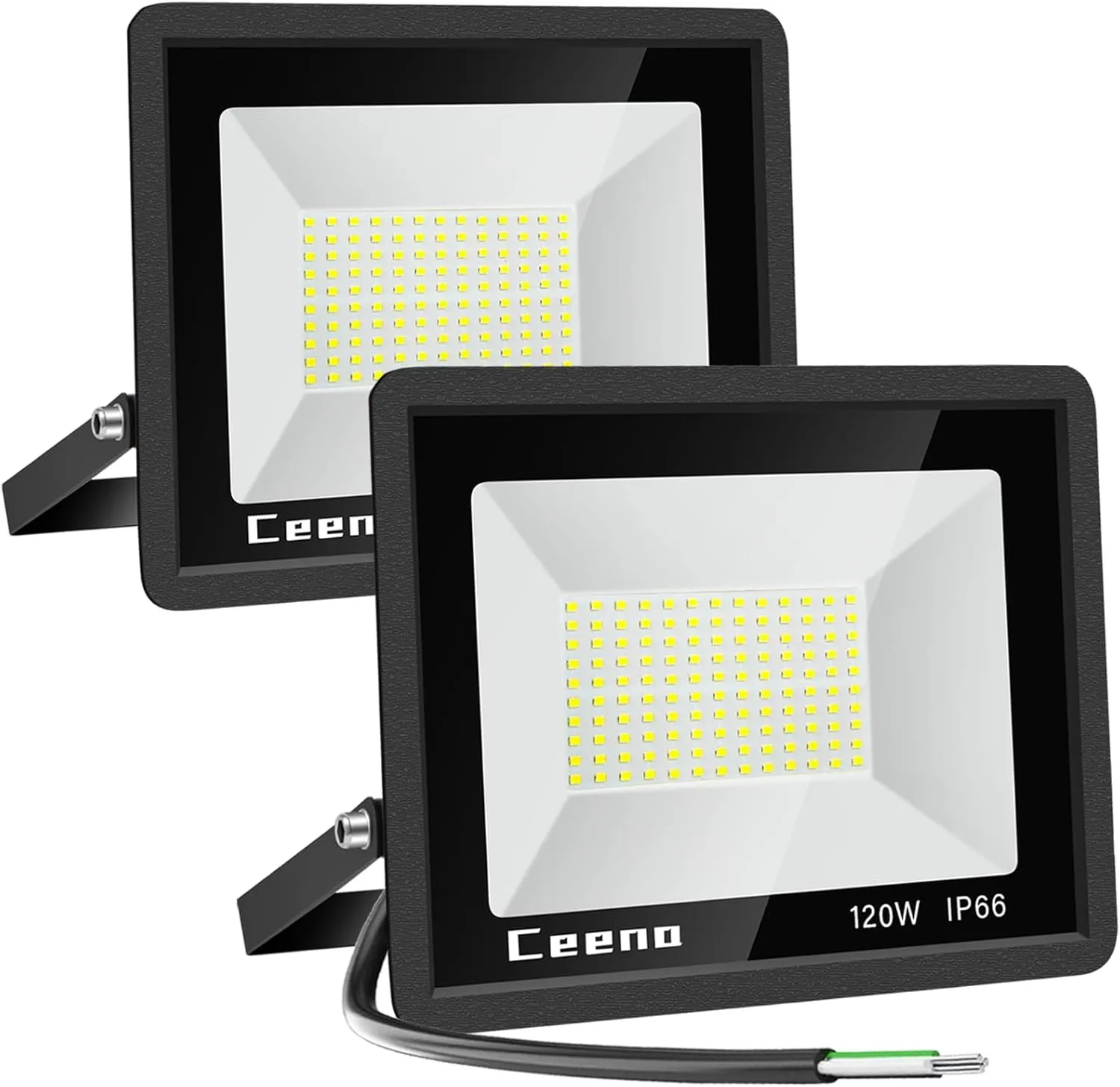 Ceena 2 Pack 120W Hardwired LED Flood Light Outdoor, 12000lm Super Bright Floodlight, IP66 Waterproof 6000K Daylight White Exterior Lights for Backyard, Workshop, Basketball Court