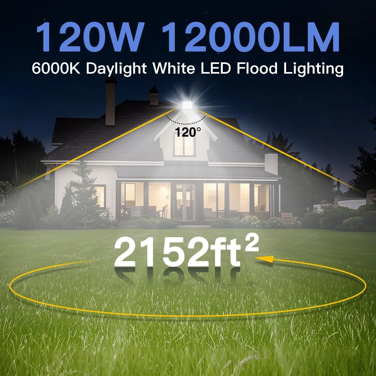Ceena 2 Pack 120W Hardwired LED Flood Light Outdoor, 12000lm Super Bright Floodlight, IP66 Waterproof 6000K Daylight White Exterior Lights for Backyard, Workshop, Basketball Court