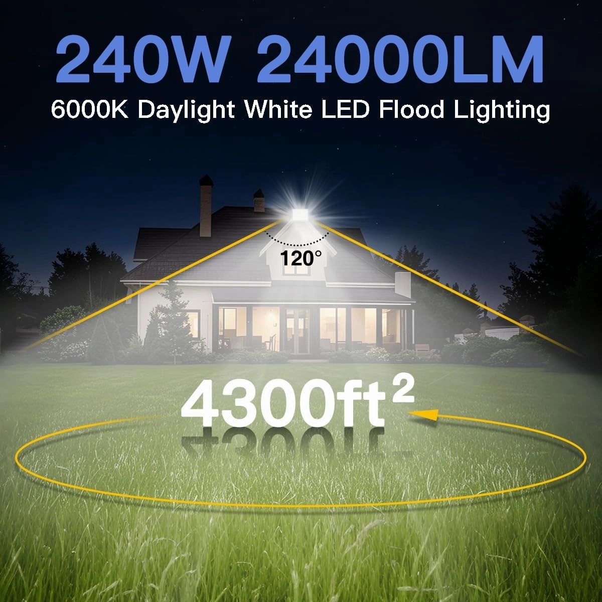 Ceena 2 Pack 240W Hardwired LED Flood Light Outdoor, 24000lm Super Bright Floodlight, IP66 Waterproof 6000K Daylight White Exterior Lights for Basketball Court, Playground, Stadium
