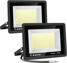 Ceena 2 Pack 240W Hardwired LED Flood Light Outdoor, 24000lm Super Bright Floodlight, IP66 Waterproof 6000K Daylight White Exterior Lights for Basketball Court, Playground, Stadium