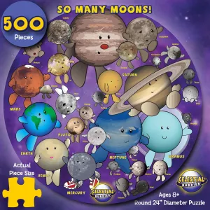 Celestial Buddies So Many Moons! Jigsaw Astronomy Space Puzzle and Poster for Ages 8  | Educational 23 Moon Poster for Science STEM Learing