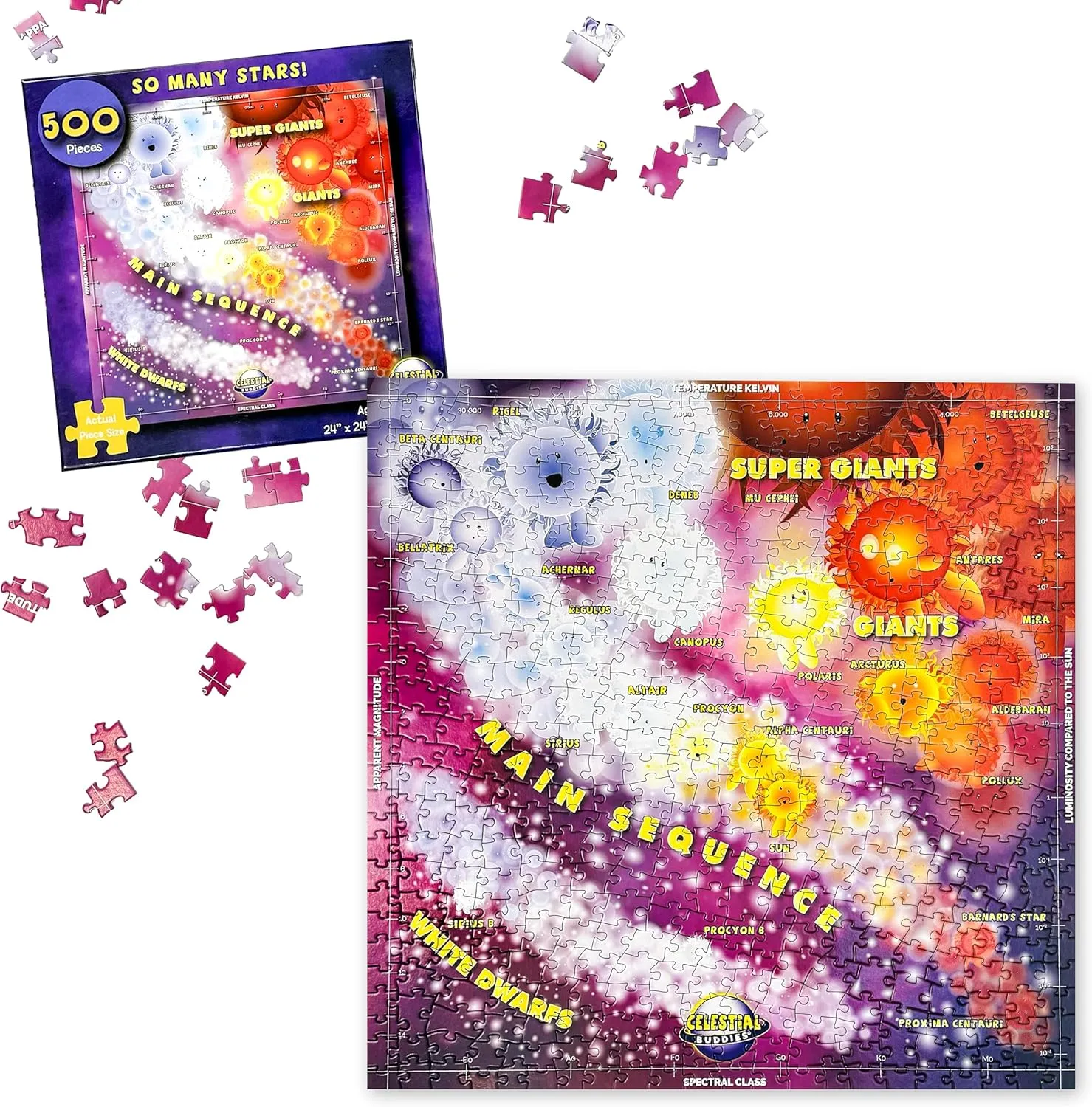 Celestial Buddies So Many Stars! 500 Piece Jigsaw Astronomy Space Puzzle and Poster for Ages 8  | Educational Star Poster for Science STEM Learning (So Many Stars!)