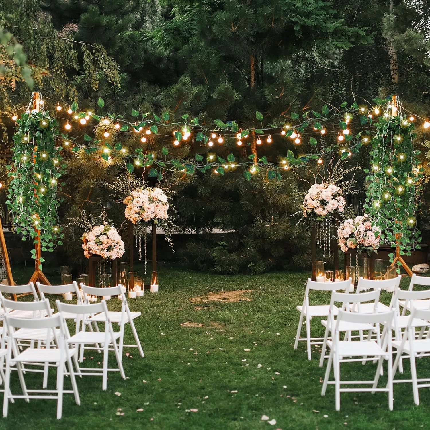 CEWOR 14 Pack 98ft Fake Ivy Vines, Artificial Ivy Garland with 100 LED String Lights, Hanging Plants Greenery Backdrop Green Leaves for Bedroom Room Wall Decor Wedding Party Table Decoration