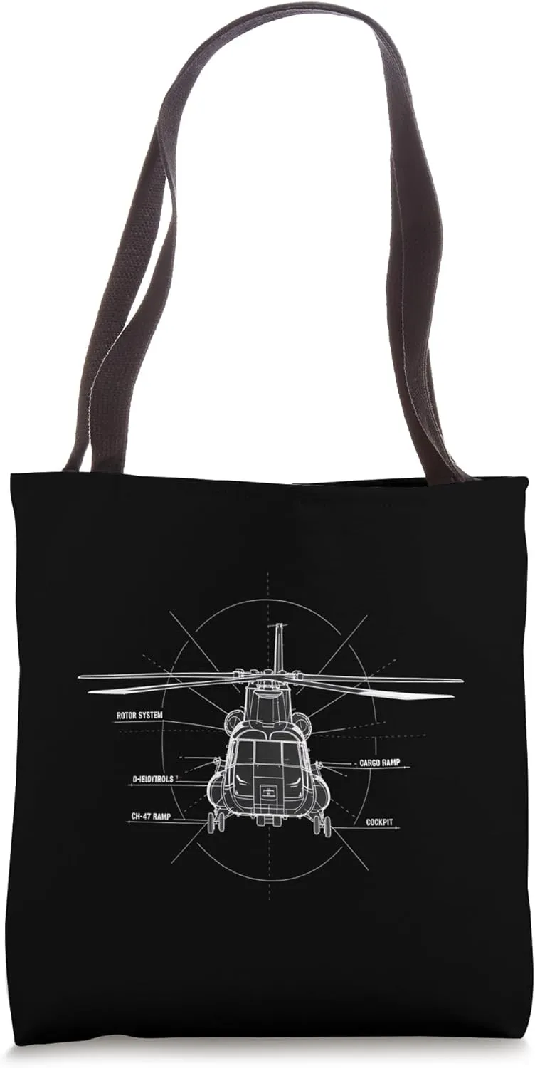 CH-47 Chinook Blueprint Diagram Helicopter Tote Bag
