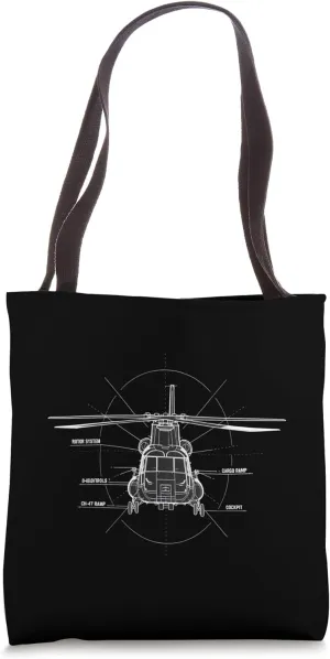 CH-47 Chinook Blueprint Diagram Helicopter Tote Bag