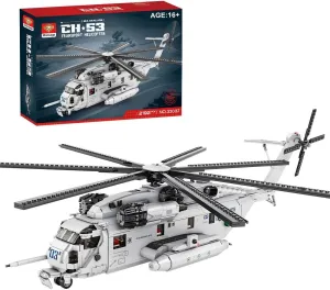 CH-53E Super Stallion Military Helicopter Model, 1:35 Scale Modern Army Fighter Model Building Blocks Set, Military Theme, Collectible Airplane Toy for Teens Adults - 2192PCS, As Shown,white