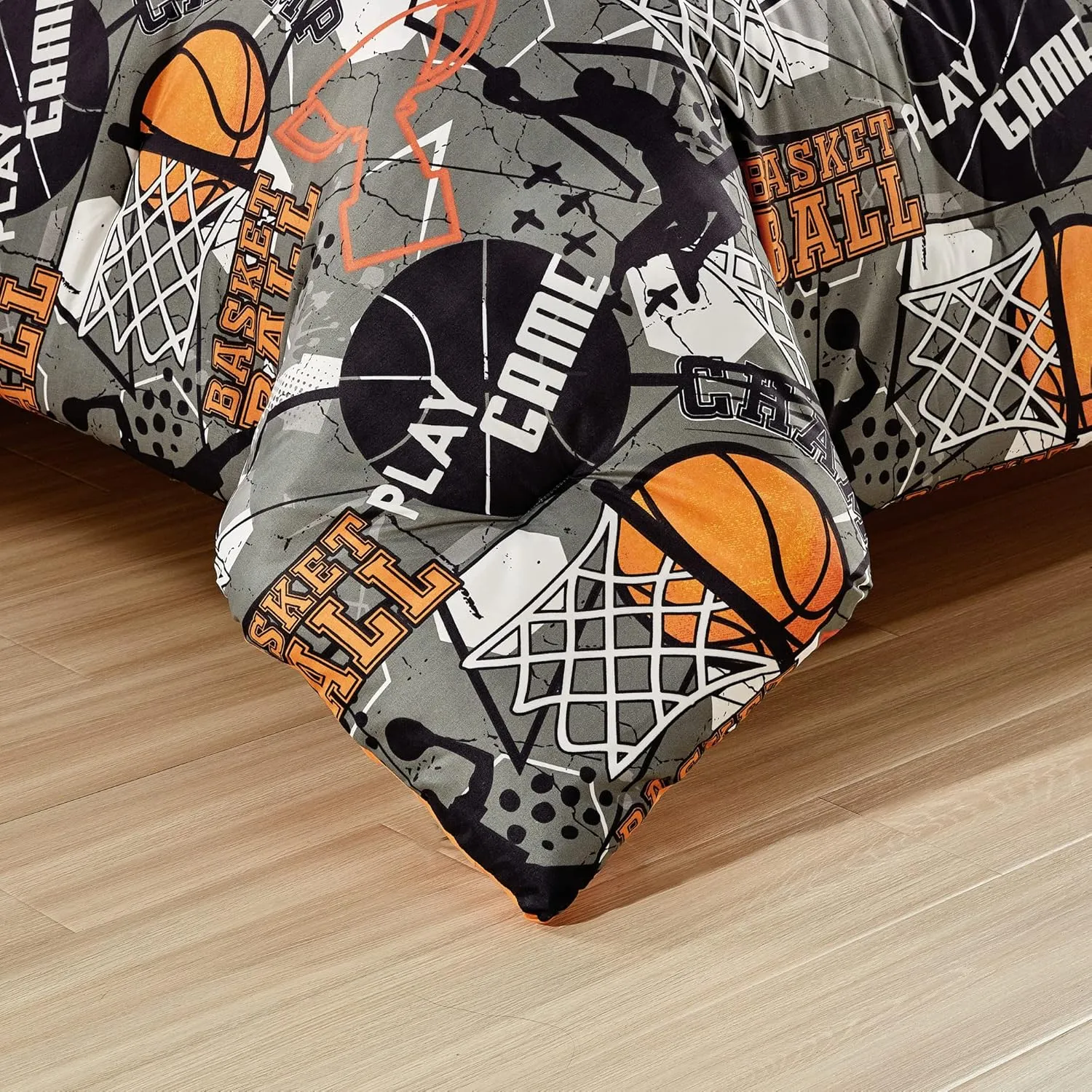 Chezmoi Collection 4-Piece Kids Bedding Comforter Set - Soft Microfiber Gray Orange Multi-Color Basketball Slam Dunk Sports, Full/Queen