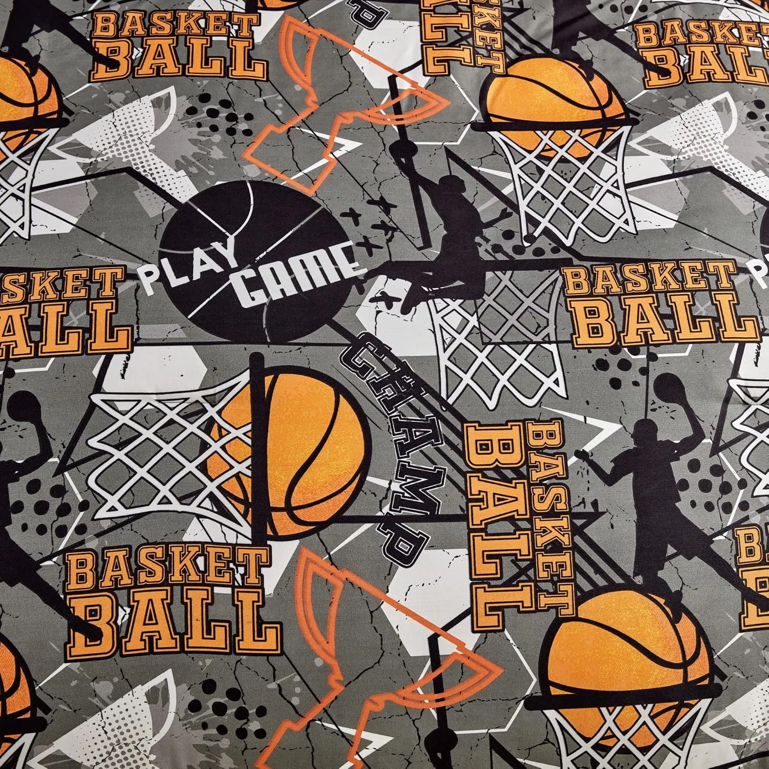 Chezmoi Collection 4-Piece Kids Bedding Comforter Set - Soft Microfiber Gray Orange Multi-Color Basketball Slam Dunk Sports, Full/Queen