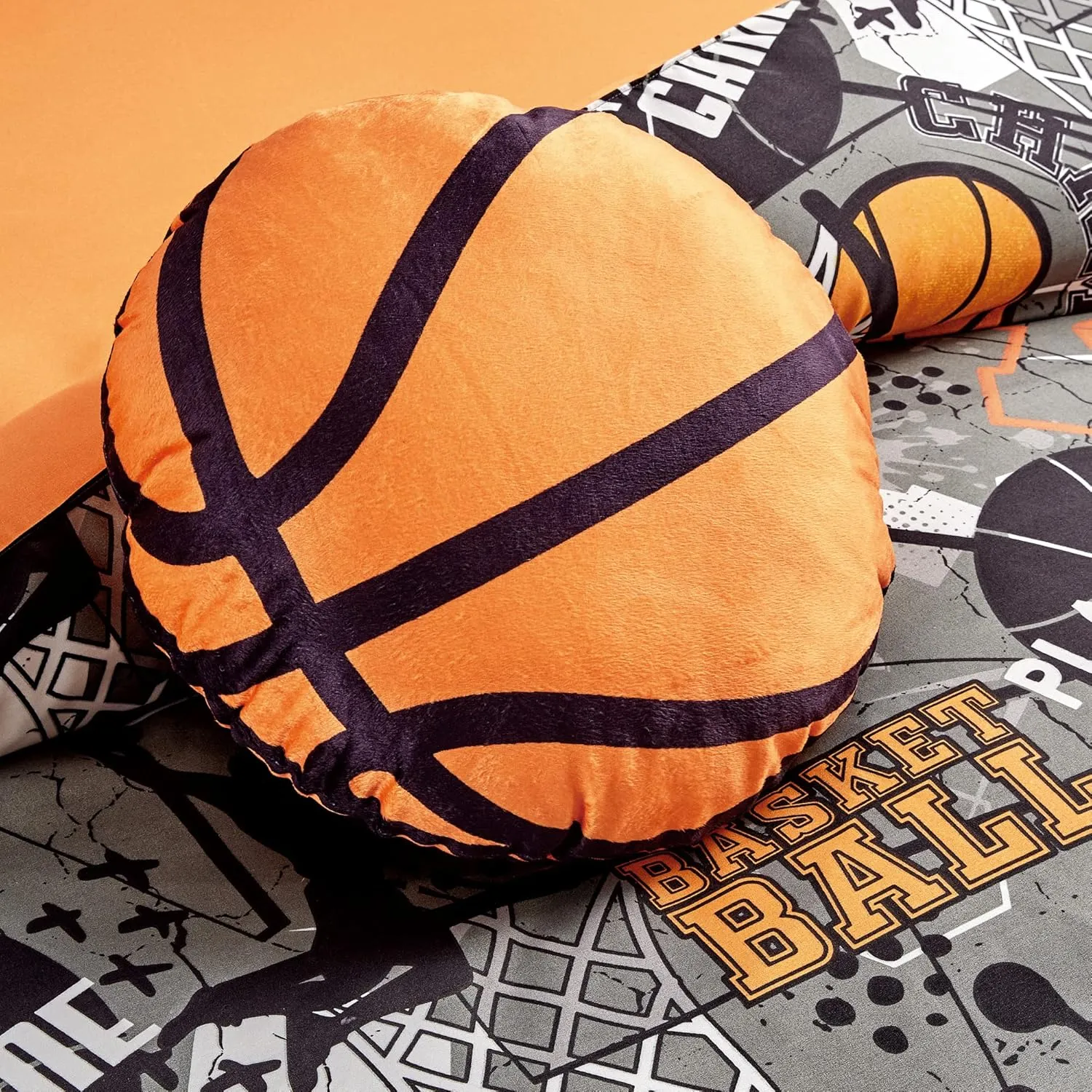 Chezmoi Collection 4-Piece Kids Bedding Comforter Set - Soft Microfiber Gray Orange Multi-Color Basketball Slam Dunk Sports, Full/Queen