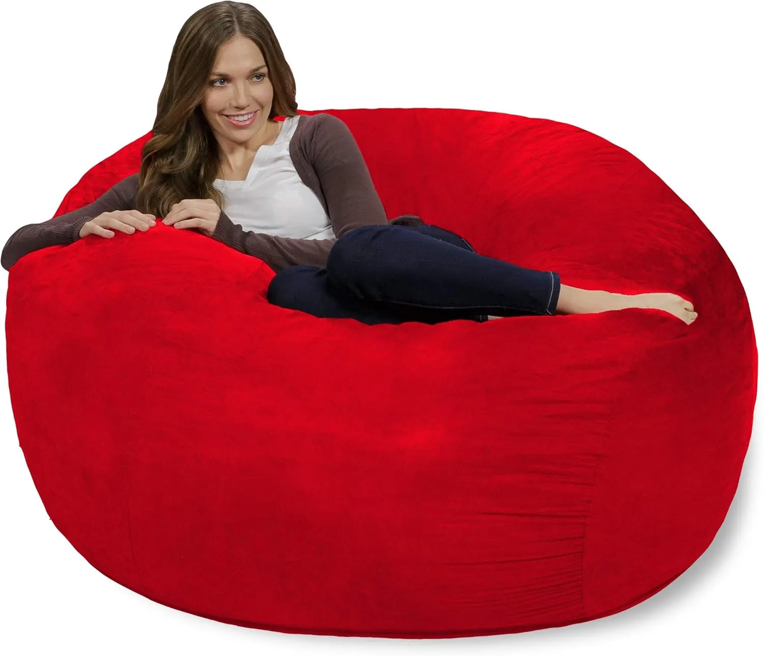 Chill Sack Chair: Giant 4' Memory Foam Furniture Bean Bag-Big Sofa Cover, Soft Faux Linen - Red