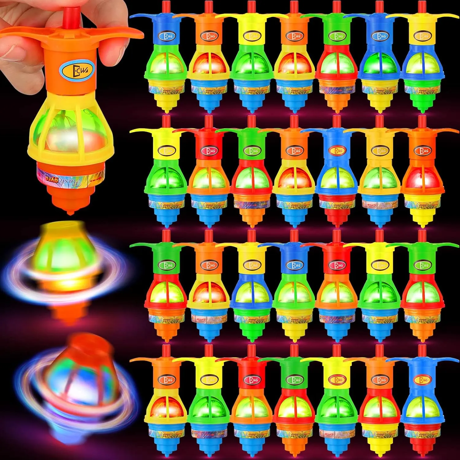 Chivao 50 Pcs Bulk LED Light up Spinner Tops Launcher with Gyroscope Motion Colorful Flashing Spinner Toys Novelty Party Favors for Birthday Events Goodie Bag Fillers Stuffers