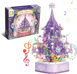 Christmas Tree Building Blocks Set,DIY Purple Crystal Christmas Tree Music Box,Xmas Holiday Construction Toy Gift,Home Decor