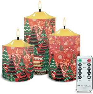 Christmas Tree Flameless Candles Set of 3 Vintage Battery Operated Candles with Flickering Flame Outdoor LED Timer Candles Bedroom Decor