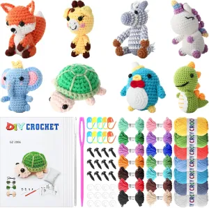 Chunful 9 Pcs Crochet Kit for Beginners DIY Animal Craft Set Adults Holiday Birthday Gift for Crochet Lovers with Step by Step Video Colorful Yarn, Hook Accessories