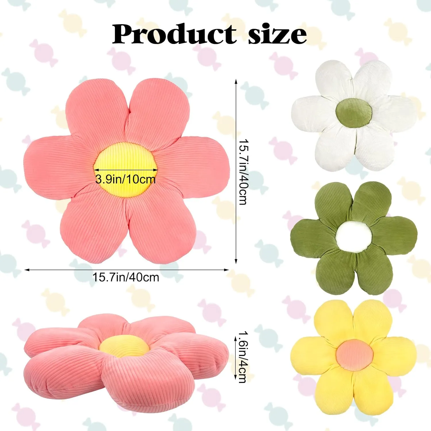 CIEOVO 4 Pcs Plush Throw Pillows, 16 Inch Cute Daisy Shaped Floor Cushions, Aesthetic Flower Seat Cushion & Chair Pads for Home & Kids Seating, Bed & Sofa Decor