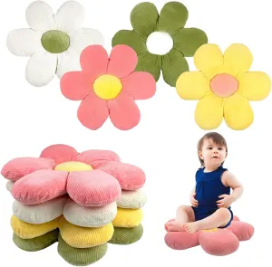 CIEOVO 4 Pcs Plush Throw Pillows, 16 Inch Cute Daisy Shaped Floor Cushions, Aesthetic Flower Seat Cushion & Chair Pads for Home & Kids Seating, Bed & Sofa Decor