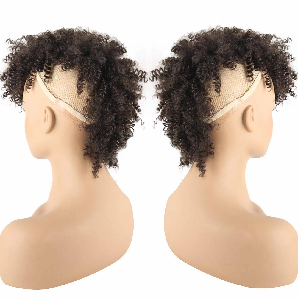 CINHOO Ponytails Afro High Puff Hair Bun Ponytail Drawstring With Bangs Synthetic Jerry Curly Mohawk Wigs Kinkys Curly Fauxhawks Pony Tail Clip in on Wrap Updo Hair Extensions with six Clips. (4#)