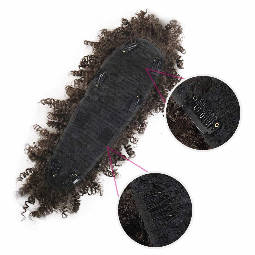 CINHOO Ponytails Afro High Puff Hair Bun Ponytail Drawstring With Bangs Synthetic Jerry Curly Mohawk Wigs Kinkys Curly Fauxhawks Pony Tail Clip in on Wrap Updo Hair Extensions with six Clips. (4#)