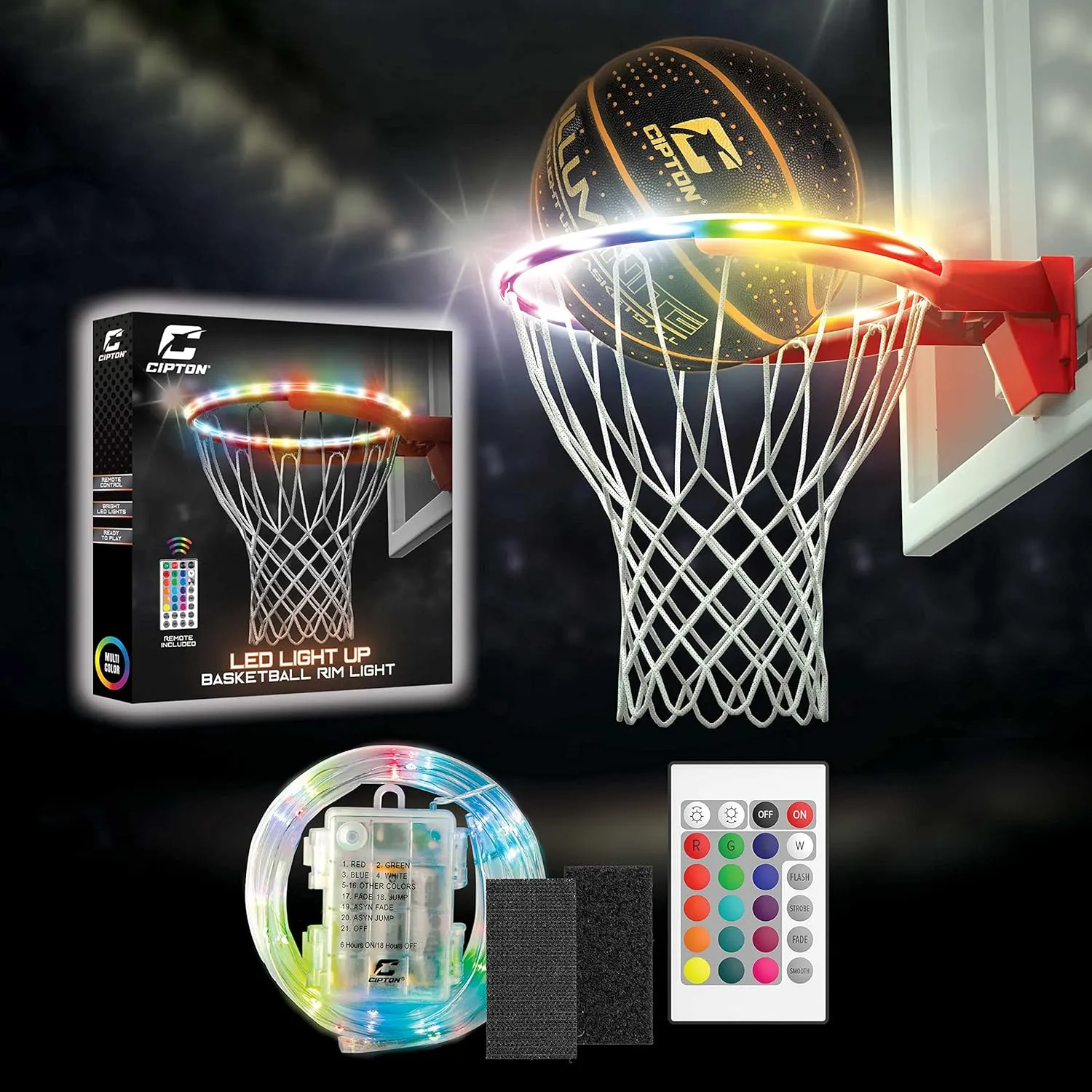Cipton Basketball, LED Light Up Basketball, Official Size 29.5 Inch Indoor and Outdoor Basketball, Perfect for Outdoor Games, Basketball Pump Included, Composite Leather Basketball