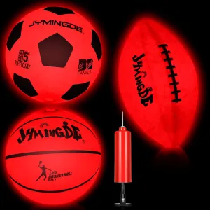 Civaner Glow Balls Set LED Basketball Glow in The Dark Football Light up Soccer Ball with Pump Light up LED Balls Set for Men Women Outdoor Indoor Sports Game Night Training Supplies