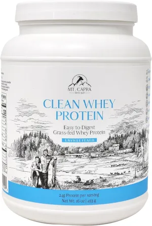 Clean Whey Protein | Grass-Fed Undenatured Goat Whey Protein Powder | 24 g Protein Per Serving, All Natural, Non-GMO, High in Branch Chain Amino Acids | Unsweetened | 15 Servings - 16 oz