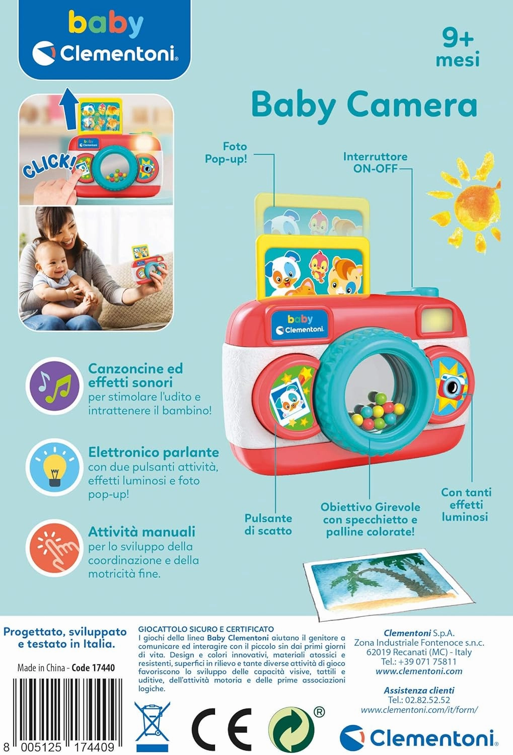 Clementoni - Baby Camera Camera Early Age Electronic Musical Activity Centre for Children 9 Months , Single, 17440, Multicoloured, Small