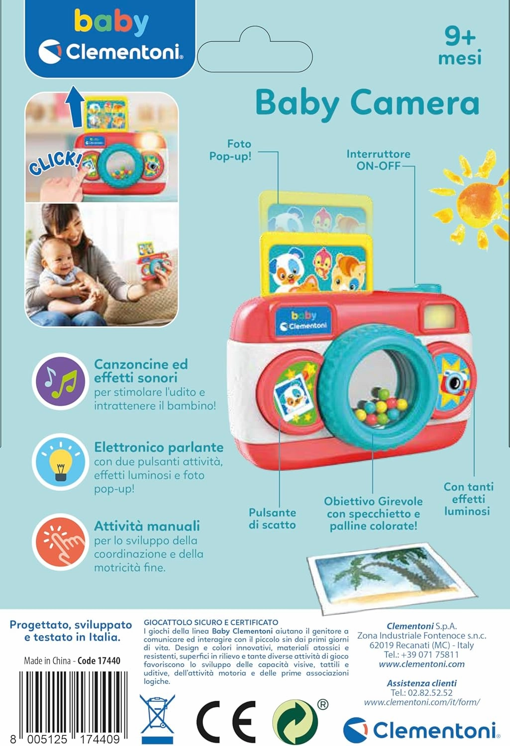 Clementoni - Baby Camera Camera Early Age Electronic Musical Activity Centre for Children 9 Months , Single, 17440, Multicoloured, Small