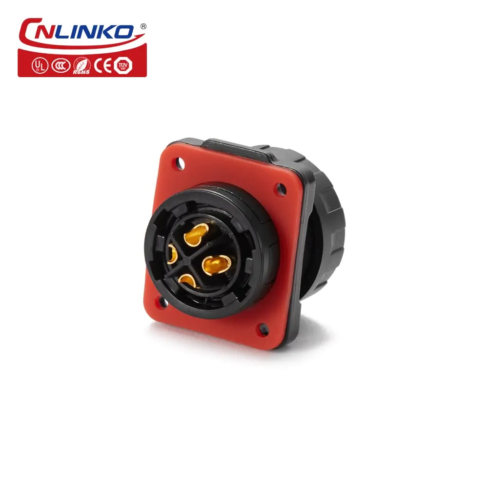 CNLINKO YM-20 Industrial Waterproof Connector IP68 Circular Connector Aviation Connector PBT Plastic Shell M20 2-12 Pin Flange Socket (4 Pin)