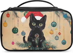 COEQINE Large Makeup Bags For Wome Travel Christmas Themed Cute Travel Cosmetic Pouch Purse Car Essentials For Women,Travel Essentials Organizers Douable Layer Lipstick Holder Handbag Purse,Christmas