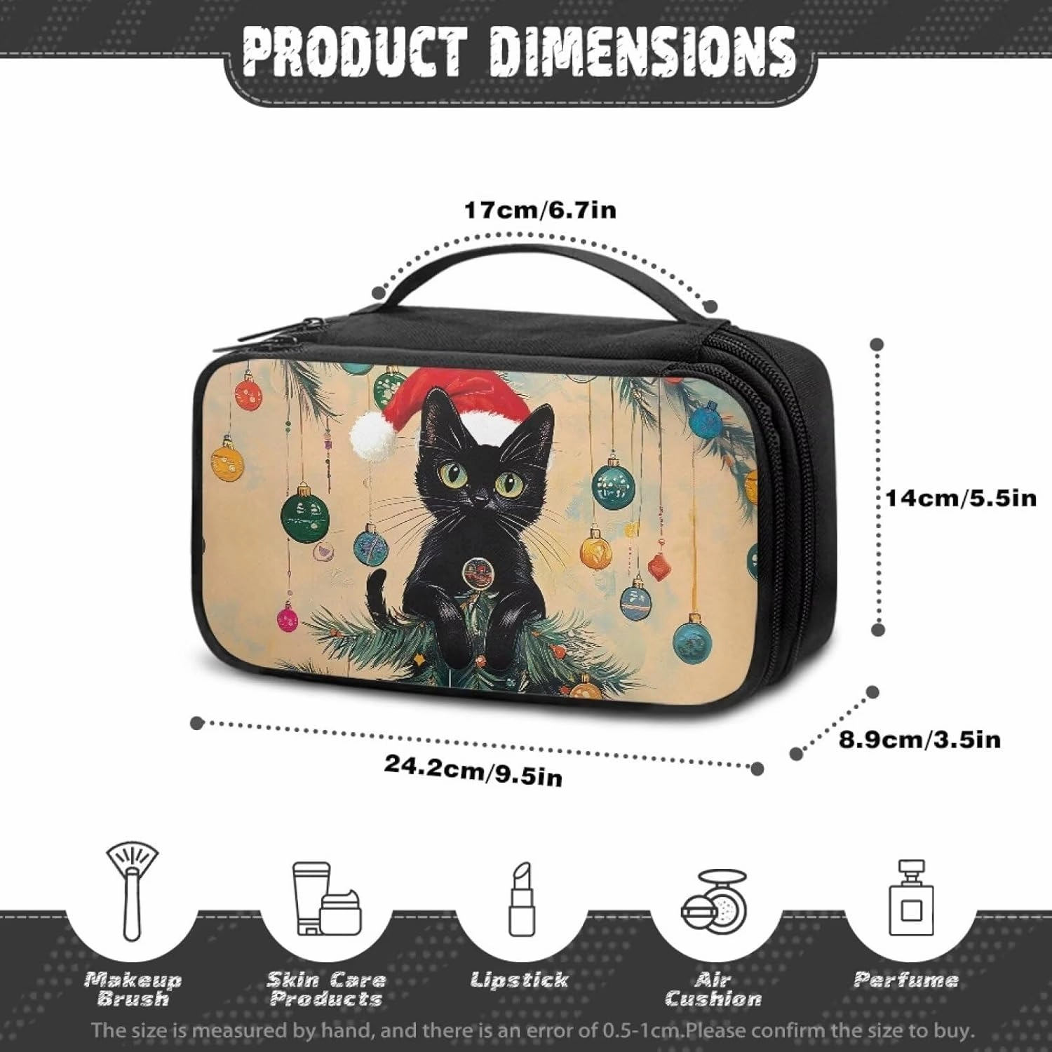 COEQINE Large Makeup Bags For Wome Travel Christmas Themed Cute Travel Cosmetic Pouch Purse Car Essentials For Women,Travel Essentials Organizers Douable Layer Lipstick Holder Handbag Purse,Christmas