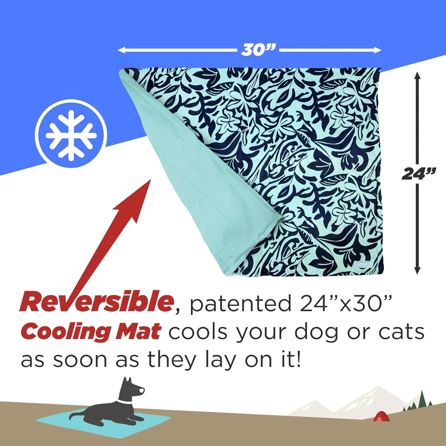 Coleman Medium Navy Botanical Pattern Reversible Cooling Mat – 24” x 30”