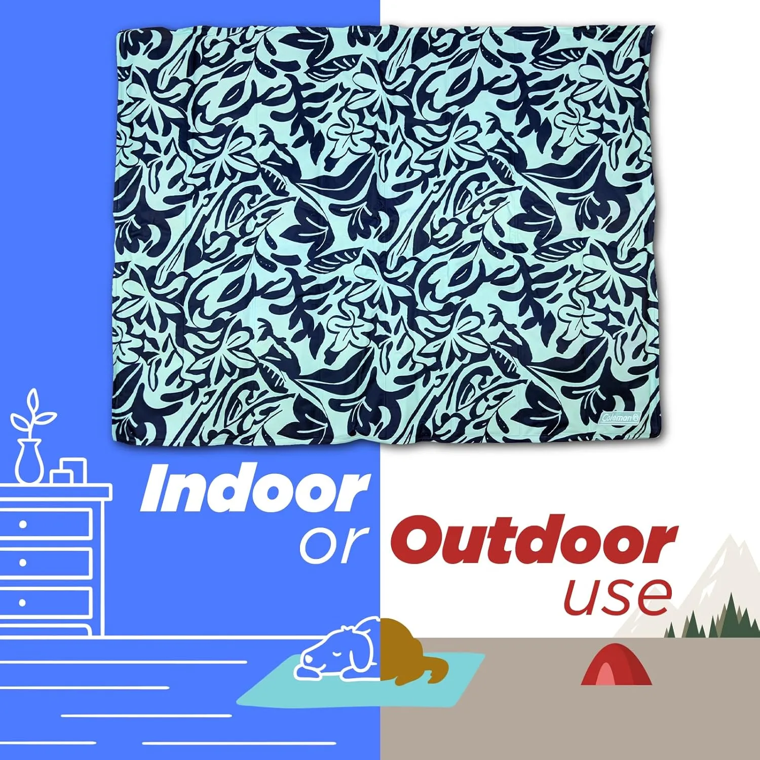 Coleman Medium Navy Botanical Pattern Reversible Cooling Mat – 24” x 30”