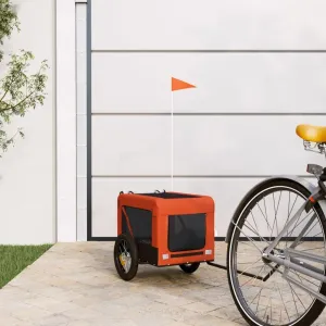 Comfortable and Durable Pet Bike Trailer for Dogs, Safety Features, Orange and Black, Fabric and Iron