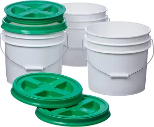 Consolidated Plastics 3.5 Gallon White Food Grade Buckets   Green Gamma Seal Lids, BPA Free Container Storage, Durable HDPE Pails, Made in USA (3 Pack)