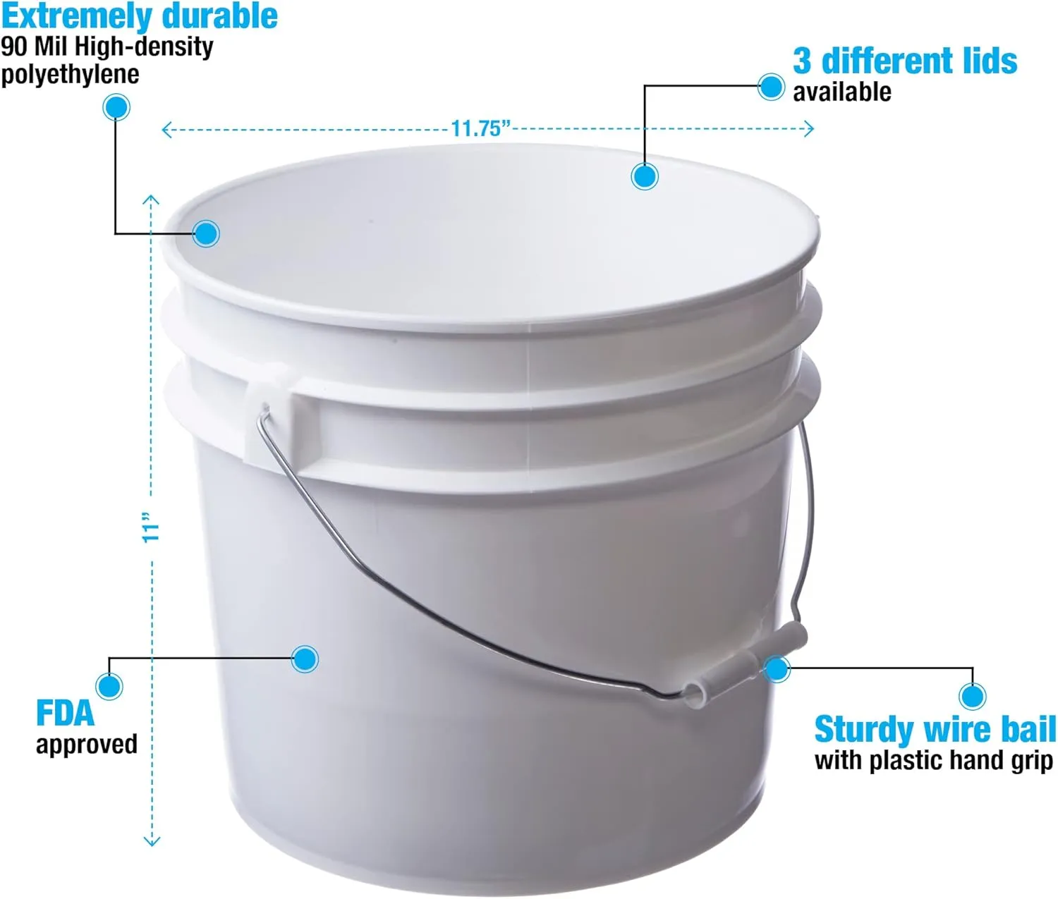 Consolidated Plastics 3.5 Gallon White Food Grade Buckets   Green Gamma Seal Lids, BPA Free Container Storage, Durable HDPE Pails, Made in USA (3 Pack)