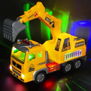 Construction Excavator Truck Toys, Toy Cars for Toddlers Boys 1-3 4-7 Christmas Birthday Gifts, Truck Car Toys with 4D Lights & Music- Automatic Bump Go