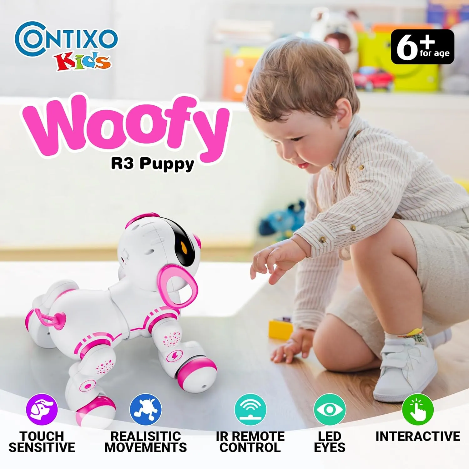 Contixo R3 Robot Dog Toy for Kids - Interactive Remote Control Smart Dancing Robotic Pet for Boys & Girls Ages 3-12 - Pink
