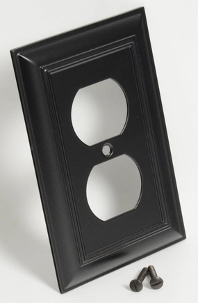 Cool Knobs and Pulls (CKP) Impressions Collection, 31191 Decorative Duplex Wall Plate/Outlet Cover, Long Lasting Durable Solid Steel Construction, Matte Black, 1 piece