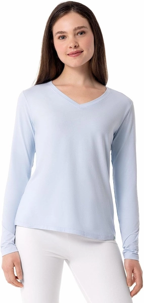Coolibar UPF 50  Women's Morada Everyday Long Sleeve Deep V-Neck T-Shirt - Sun Protective (X-Large- Skyride)