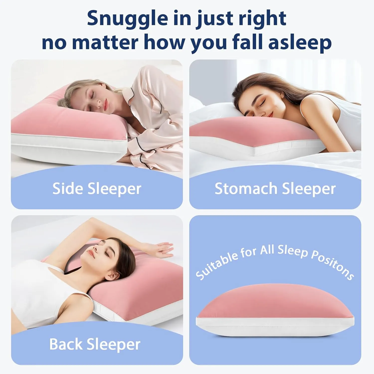 Cooling Bed Pillows King Size Set of 2, Cool for Hot Sleepers, Soft Gusseted Hotel Down Alternative Pillow 2 Pack for Side Back Stomach Sleeper, Supportive, Pain Relief, ICY Pink, 20" x 34"