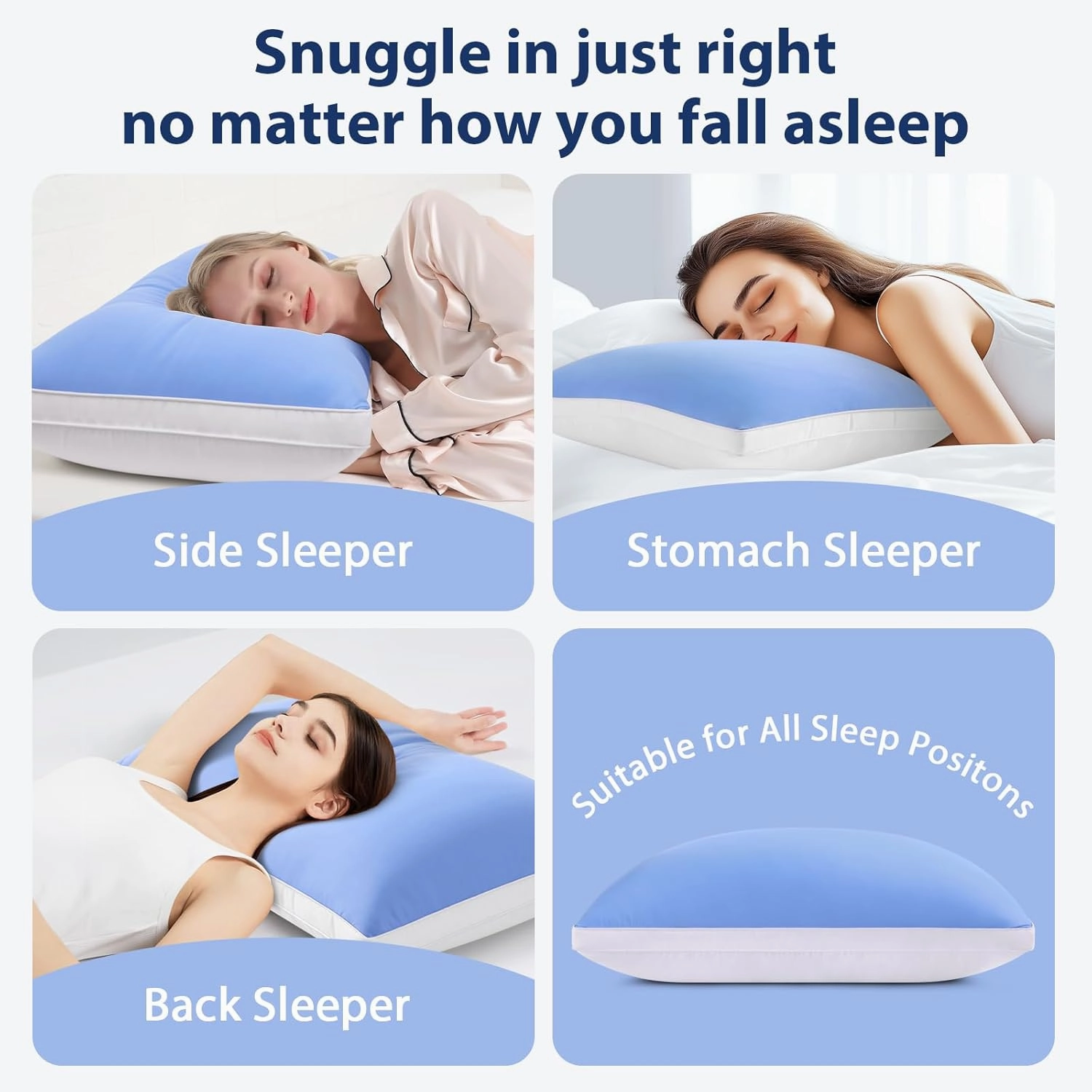 Cooling Bed Pillows King Size Set of 2, Cool for Hot Sleepers, Soft Gusseted Hotel Down Alternative Pillow 2 Pack for Side Back Stomach Sleeper, Supportive, Pain Relief, ICY Blue, 20" x 34"