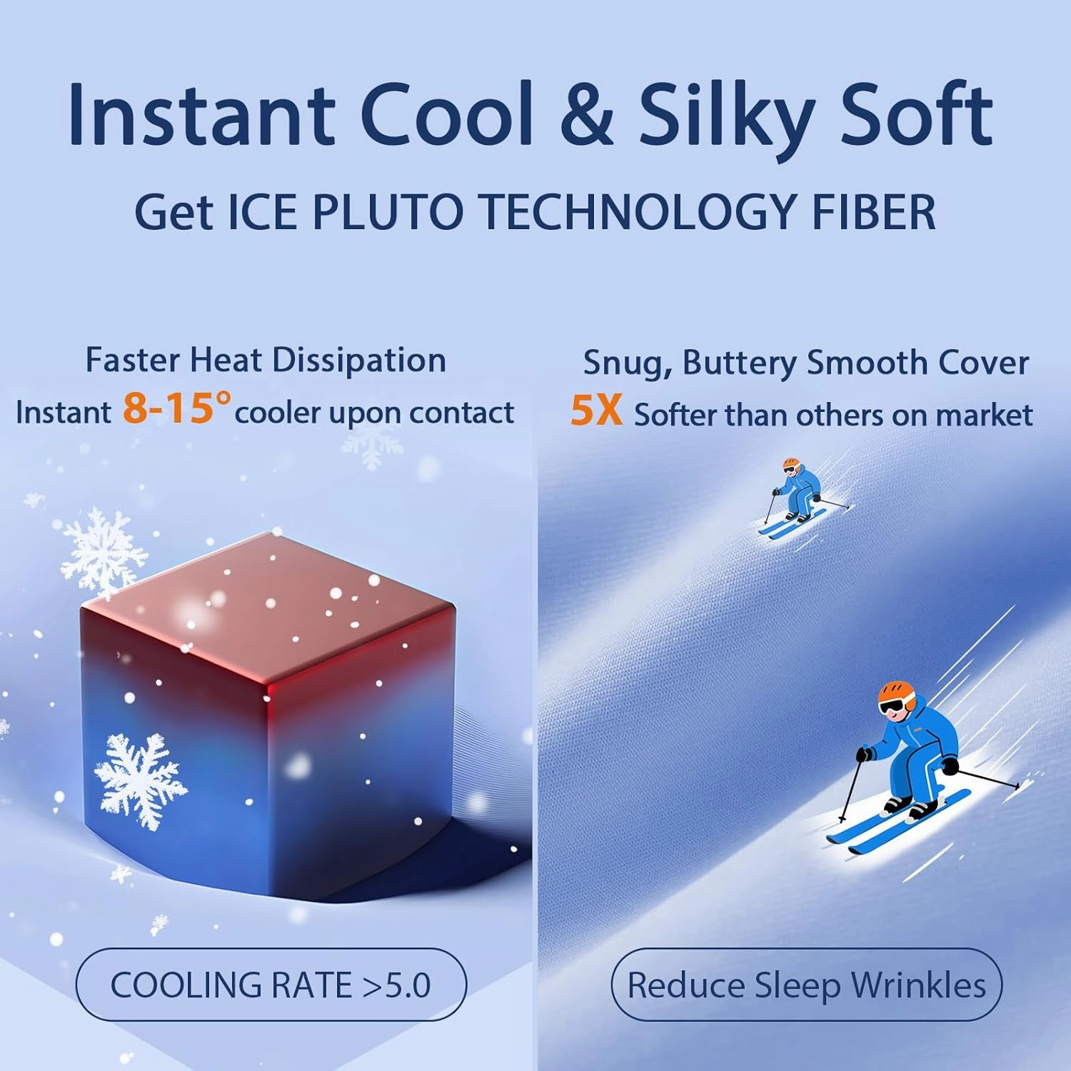 Cooling Bed Pillows King Size Set of 2, Cool for Hot Sleepers, Soft Gusseted Hotel Down Alternative Pillow 2 Pack for Side Back Stomach Sleeper, Supportive, Pain Relief, ICY Blue, 20" x 34"